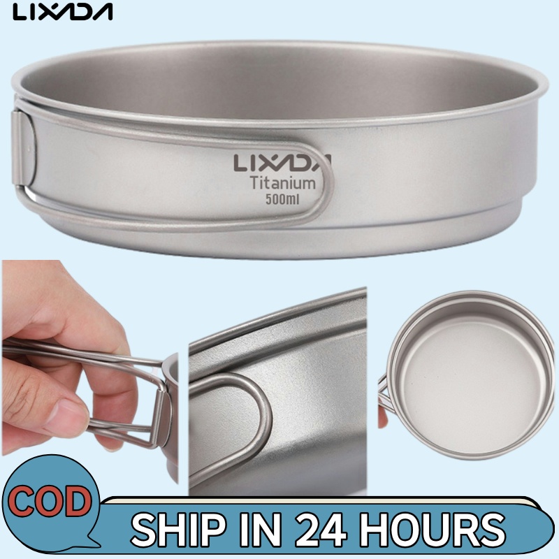 Lixada 350ML/500ML Ultralight Titanium Frypan Outdoor Camping Hiking Backpacking กระทะทําอาหารพร้อมที่จับพับได้