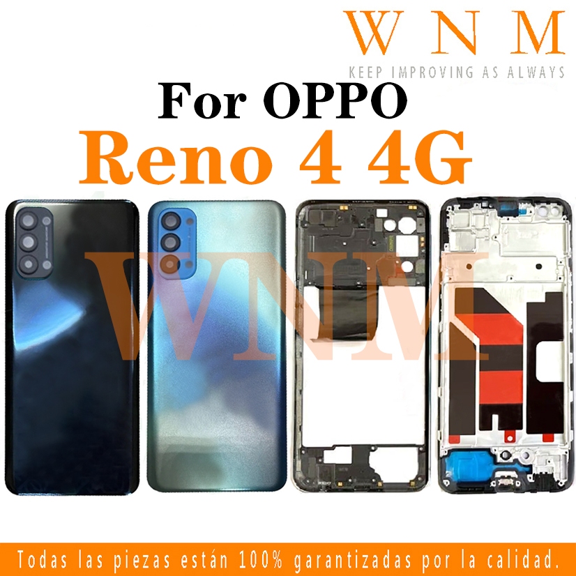 ใหม่สําหรับ OPPO Reno 4 4G CPH2113 LCD กรอบด้านหน้า Bezel ฝาหลังแบตเตอรี่ + กรอบกลาง + ชิ้นส่วนกรอบรูปกล้องด้านหลังกรณีที่อยู่อาศัยศูนย์แชสซี + ปุ่ม