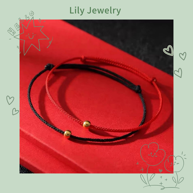 สร้อยข้อมือ ประดับลูกปัด สีทอง 18k สีแดง สีดํา สําหรับผู้ชาย และผู้หญิง
