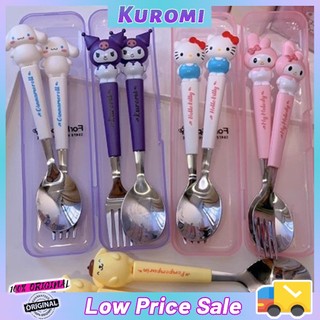 COD Sanrio Kitty Kuromi 2pcs/set Fork Spoon Stainless Steel Student baby  EatingTableware Accessories Portable