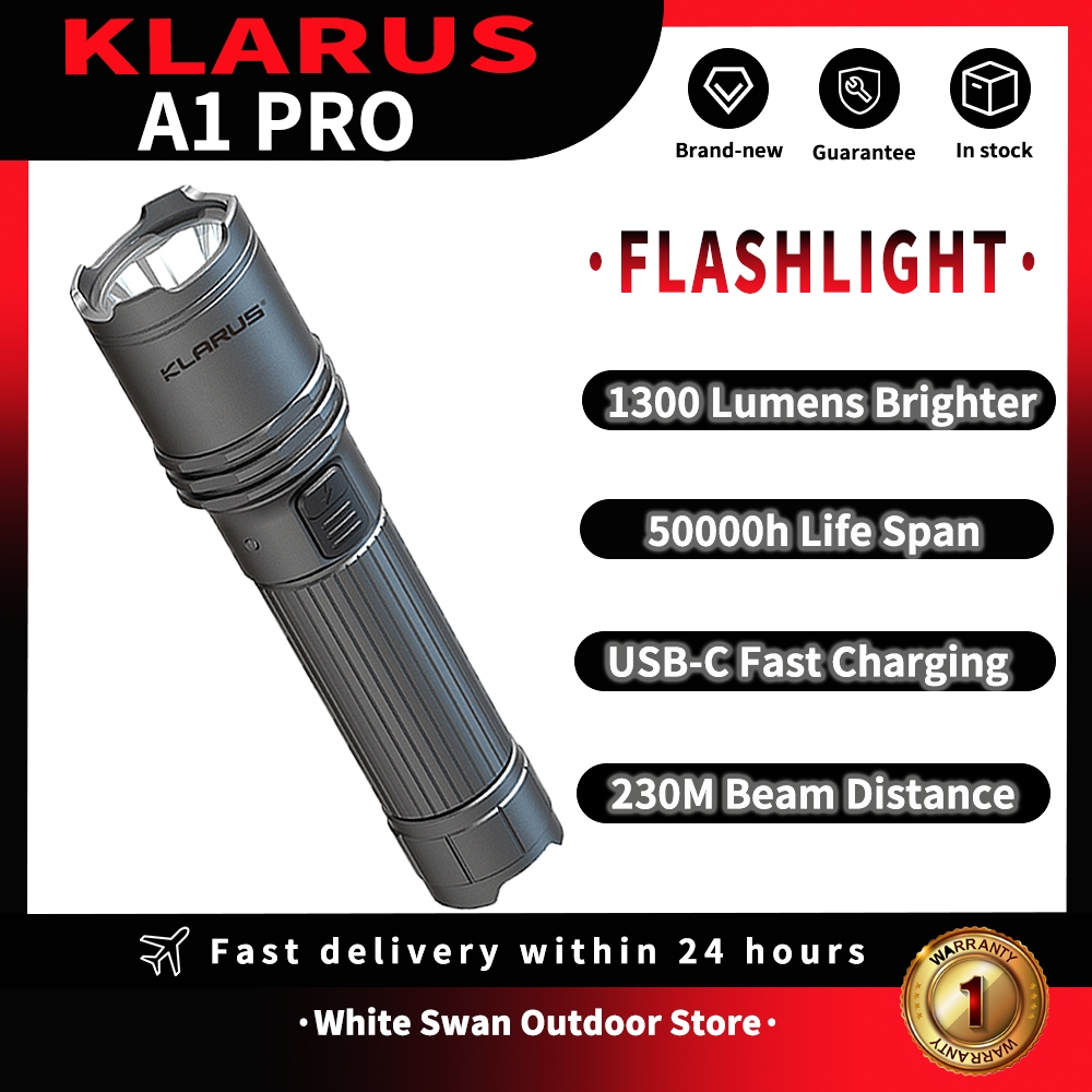ไฟฉาย Klarus A1 Pro สปอตไลท์แคมป์ปิ้งป้องกันตัวเองกําลังสูงพร้อมโหมดไฟส่องสว่าง 3 โหมดแบบชาร์จไฟได้