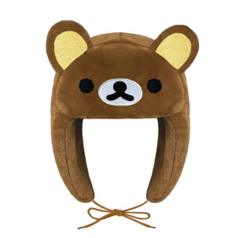 Rilakkuma Korilakkuma Bear Plush Hat Ushanka หมวกฤดูหนาวน่ารักสําหรับผู้หญิงผู้ชายการ์ตูนอะนิเมะหมวก