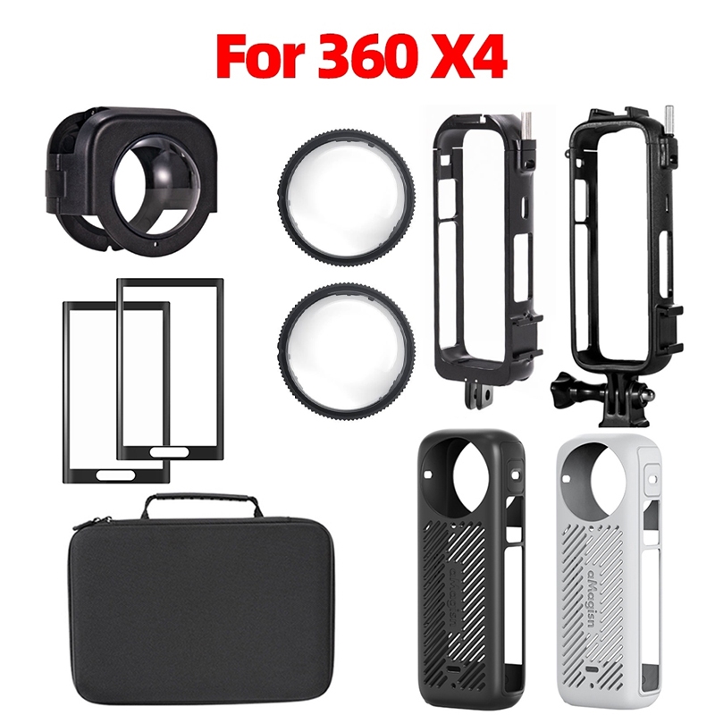 อุปกรณ์เสริมสำหรับ insta360 X4 ซิลิโคนกรณีกรอบกระเป๋าพกพาเลนส์กระจกนิรภัยกระเป๋าชุดสำหรับ One X4 กล้องถ่ายภาพพาโนรามา Accessories Lens guard,Frame,Bag