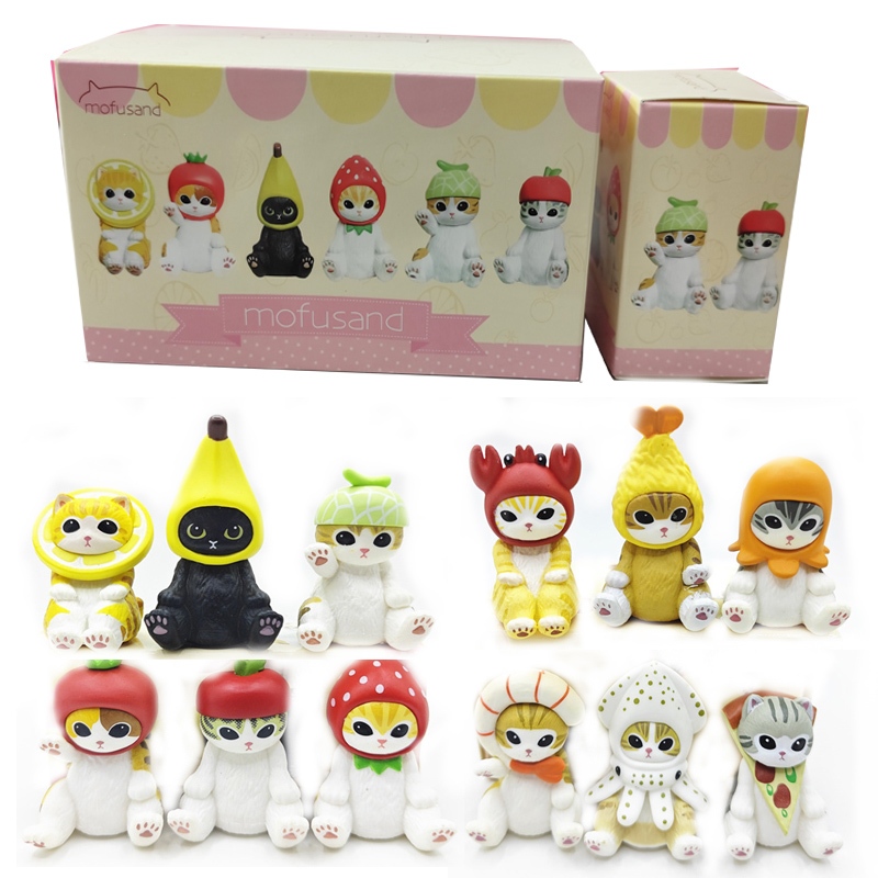6 ชิ้น/เซ็ต Mofusand ผลไม้ Shark ตัวเลขแมว Marine Life กุ้งทอด Kawaii Action Figurine ตุ๊กตาของเล่นของขวัญ