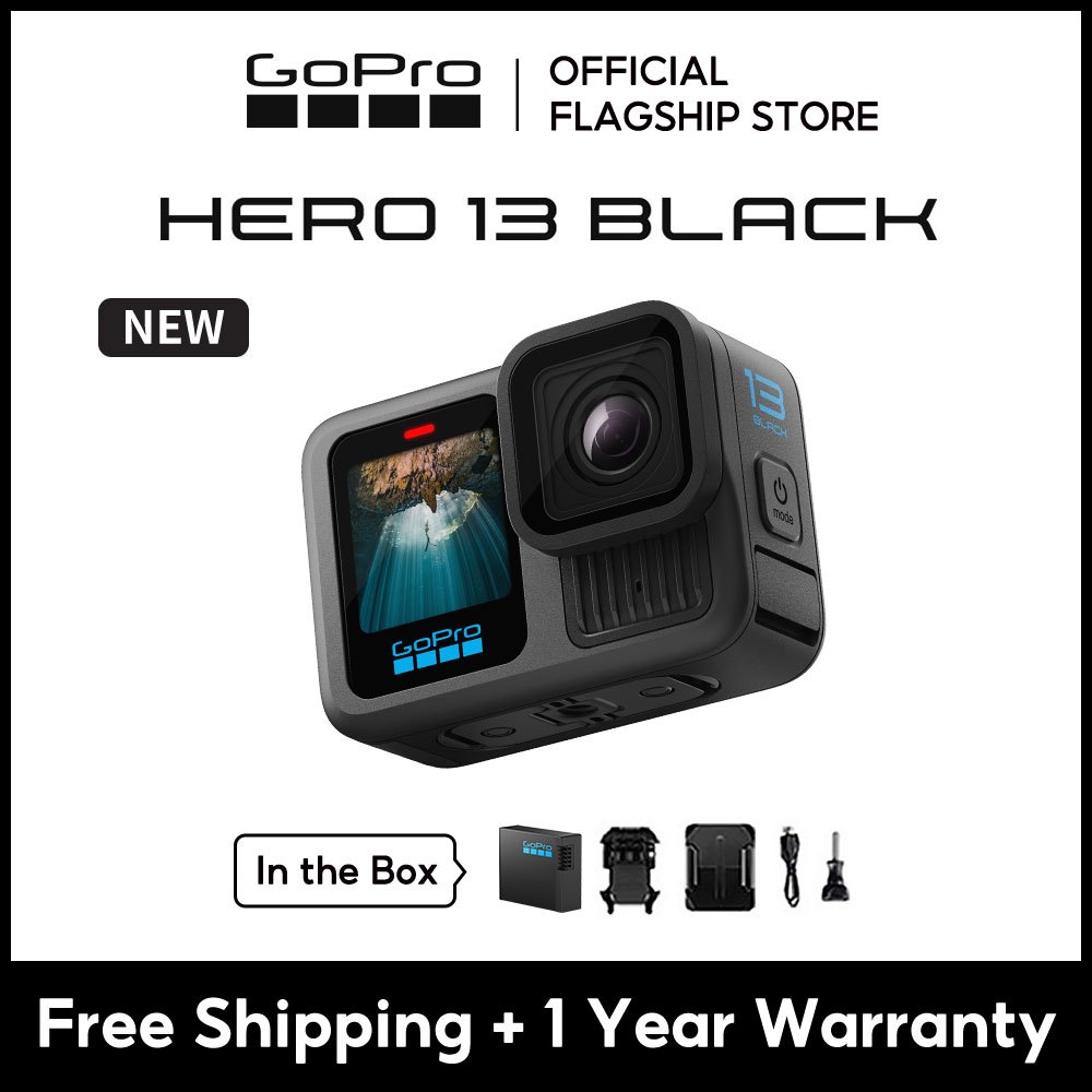 [รับประกัน 1 ปี] GoPro Hero13 Black Action Camera Video 5.3K60/ 4K120 + Photo 27MP , HyperSmooth 6.0, HLG-HDR Video, Rugged + กันน้ํา 33ft (10m), GPS Burst Slo-Mo, GPS Burst