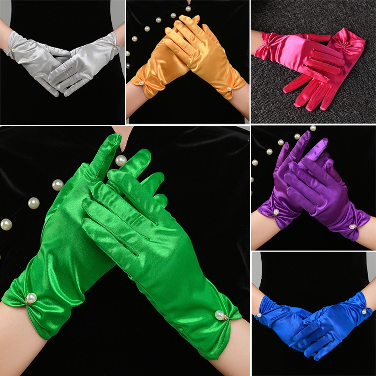 ถุงมือเจ้าสาว Sation ถุงมือแต่งงานหลายสีสั้นถุงมือวินเทจหรูหราพร้อมลูกแพร์