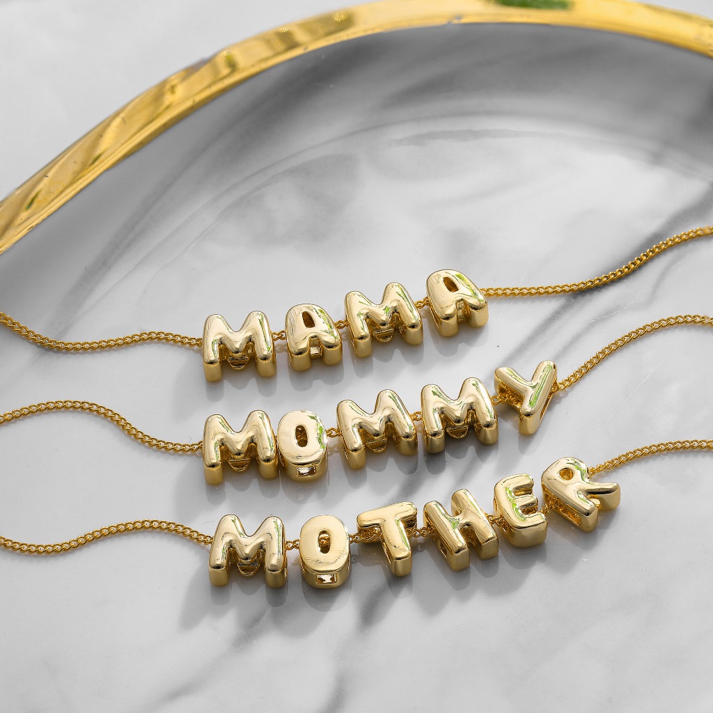 18k gold bubble letter จี้ตัวอักษรเริ่มต้น charm สร้อยคอจี้ DIY เครื่องประดับจี้