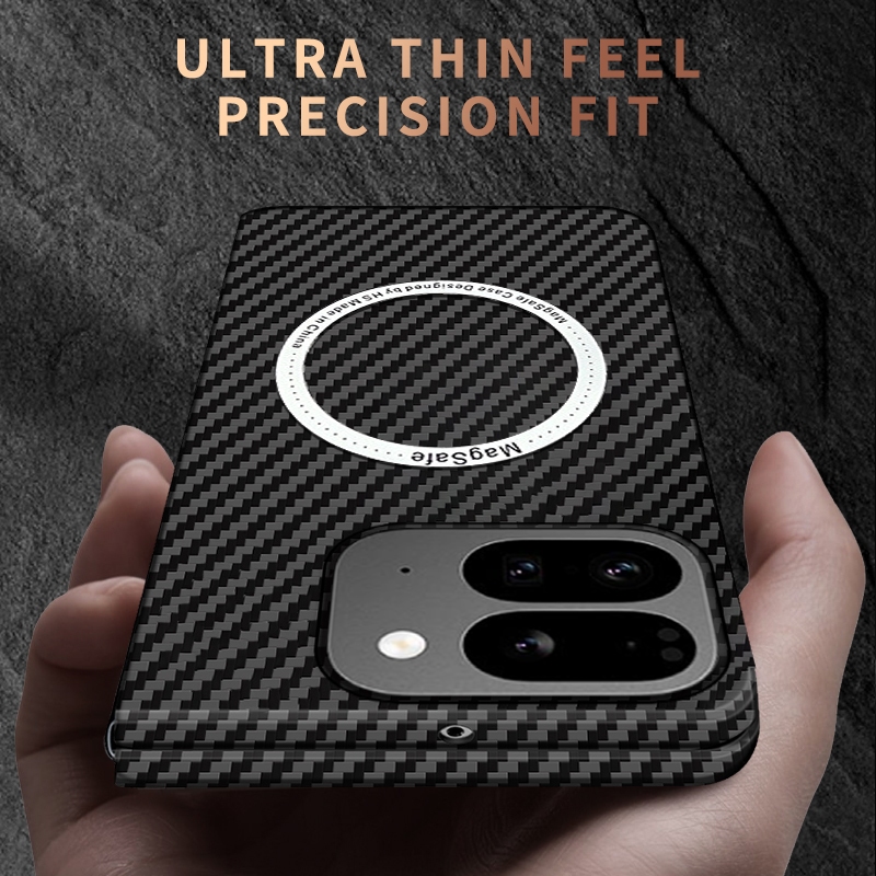 เคสสําหรับ Google Pixel 9 Pro FOLD พับเคสโทรศัพท์คาร์บอนไฟเบอร์บางเฉียบแม่เหล็กปกหลังป้องกันเต็มรูปแบบ