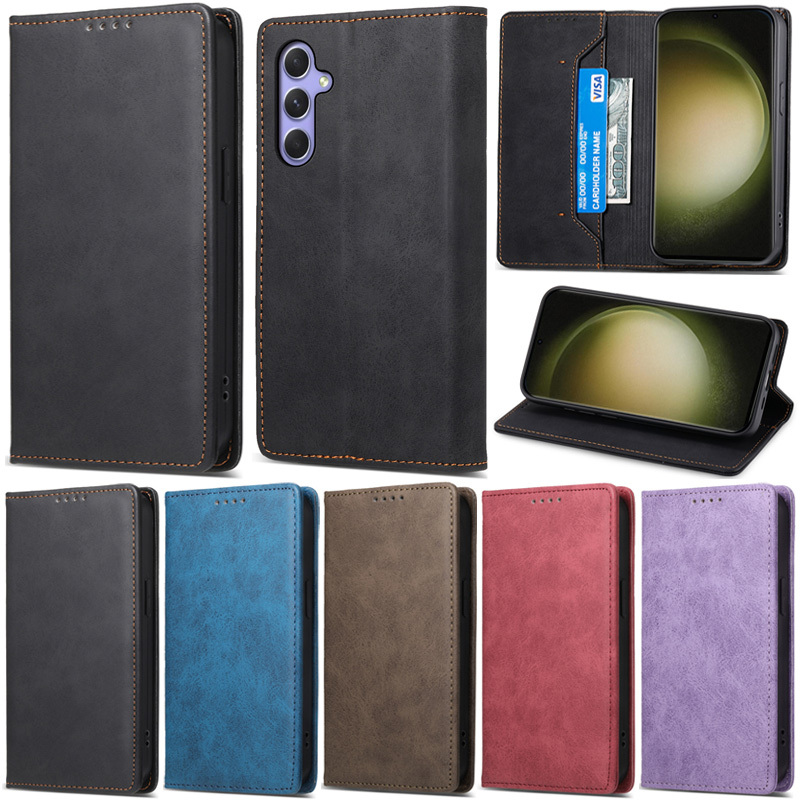SAMSUNG หรูหราสําหรับsamsung Galaxy A06 A16 M35 M15 M55 M34 5G A55 A35 A15 A25 5G A05S A24 A14 A54 A34 5G Matteหนังสือกระเป๋าสตางค์ช่องใส่การ์ดหนังนุ่มพลิกผิวกรณีป้องกัน