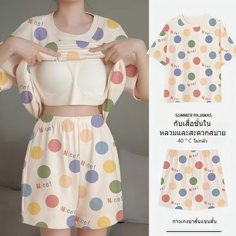 ⭐พร้อมส่ง⭐ ชุดนอน ชุดนอนผู้หญิง แขนสั้น ผ้าฝ้าย ผ้าเด้งนิ่ม มีฟองน้ำ ใส่สบายมาก ราคาถูกที่สุด - รูปที่ 3