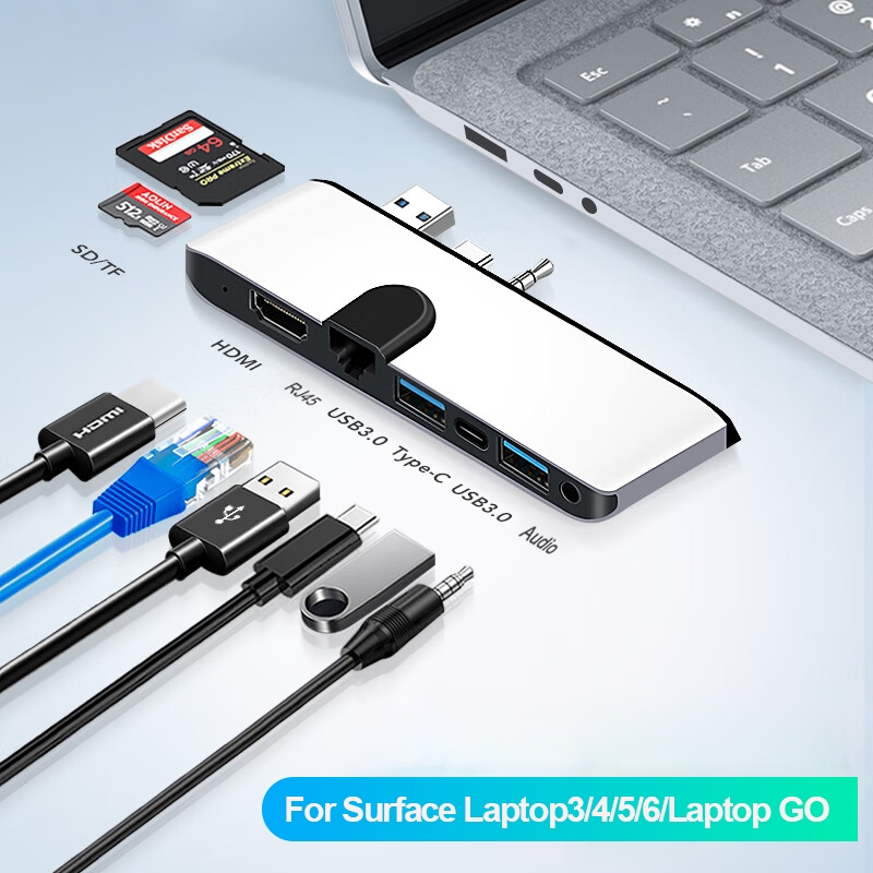 Surface Laptop 3/4/5/6/7 Docking Station Hub Adapter พร้อม HDMI+Ethernet+USB3.0+USB C Display อุปกรณ์เสริมสําหรับ Microsoft