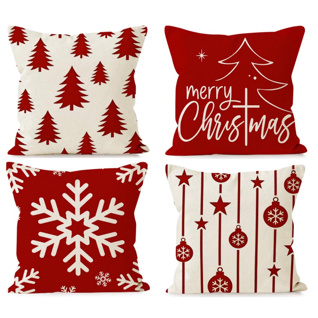 ปลอกหมอนต้นคริสต์มาสสีแดงผ้าฝ้าย7070.6060.5050.4545.4040.ปลอกหมอนอิงโซฟา cantik ตกแต่งคริสต์มาส ของขวัญ.