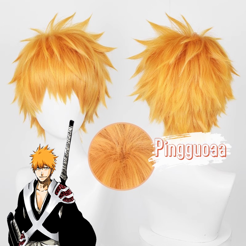 【Manmei】Anime Bleach Kurosaki Ichigo Cosplay Wig 30cm Orange Heat Resistant Synthetic Wigs