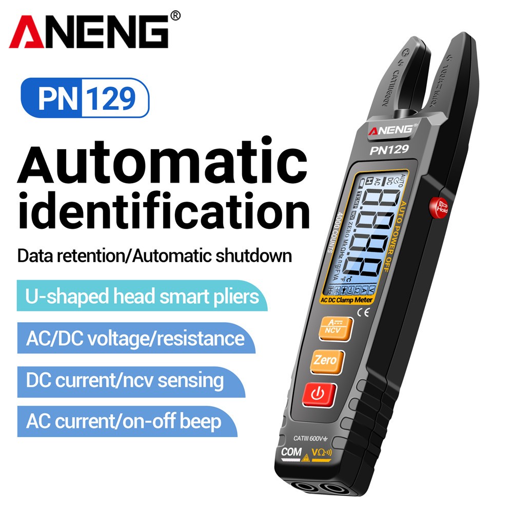 Aneng PN129 แคลมป์มิเตอร์ U-รูปสมาร์ท 4000 นับมัลติมิเตอร์ AC/DC 600V แรงดันไฟฟ้าความต้านทานปัจจุบัน NCV Sensing เครื่องมือทดสอบ