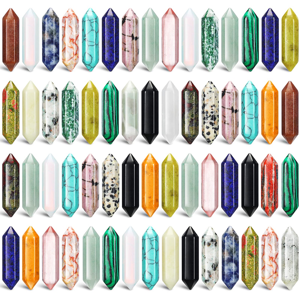 50 ชิ้น Double-pointed คริสตัลคอลัมน์ Chakra Healing Wands ธรรมชาติควอตซ์หินเสา Reiki Healing Amethyst คอลัมน์สมาธิ