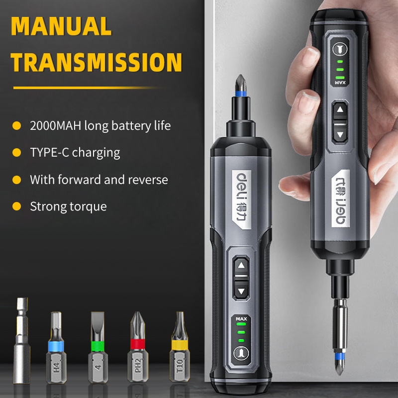 【deli】3.6V ไขควงไฟฟ้าขนาดเล็ก แบตเตอรี่ลิเธียม 2000mAh ในตัว ไขควงไร้สาย