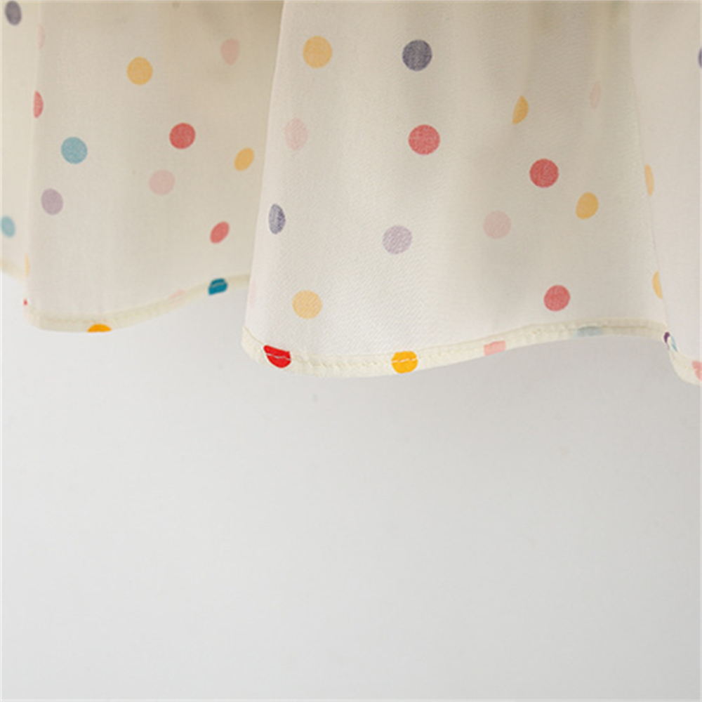 ฤดูร้อนชุดเดรสใหม่สําหรับเด็กทารกที่มีเสื้อกั๊กแขนกุดลายจุดสีสันสดใสปกลูกไม้และถุงตะกร้าไม้ไผ่เป็นของขวัญ - รูปที่ 3