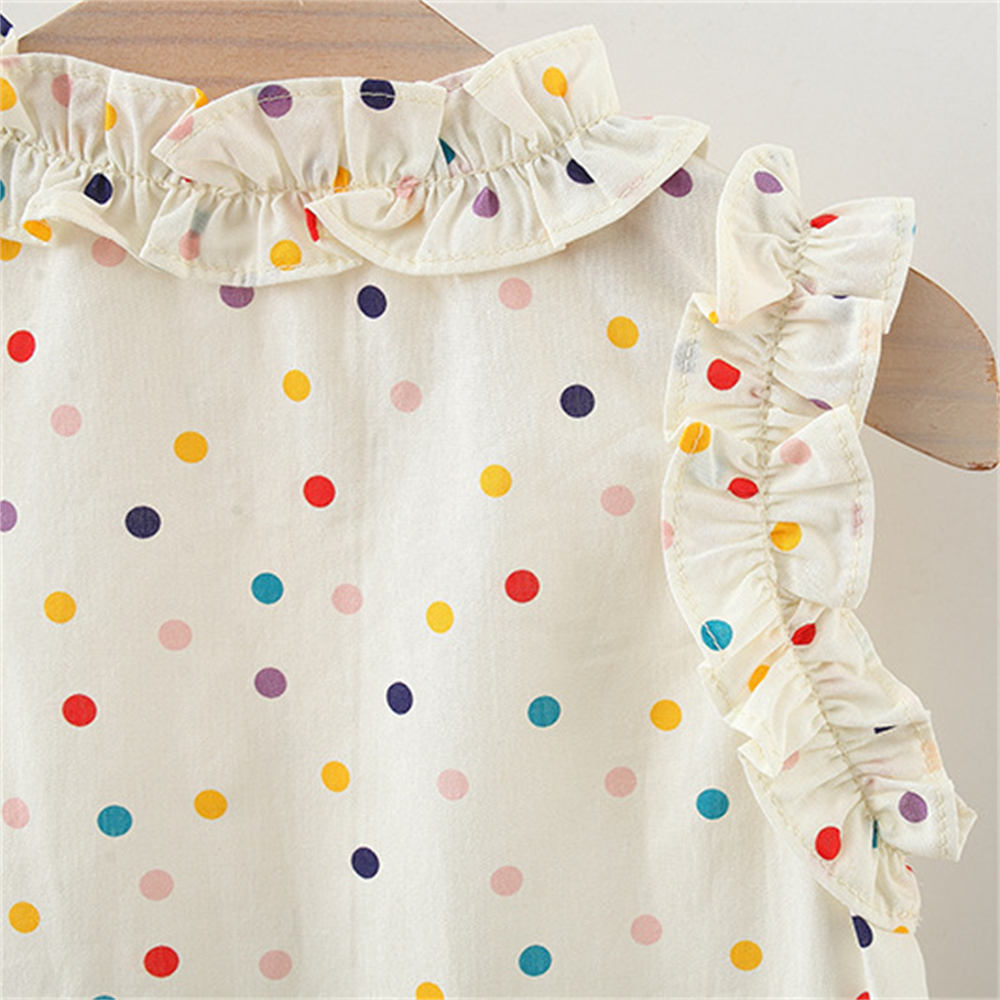 ฤดูร้อนชุดเดรสใหม่สําหรับเด็กทารกที่มีเสื้อกั๊กแขนกุดลายจุดสีสันสดใสปกลูกไม้และถุงตะกร้าไม้ไผ่เป็นของขวัญ - รูปที่ 5