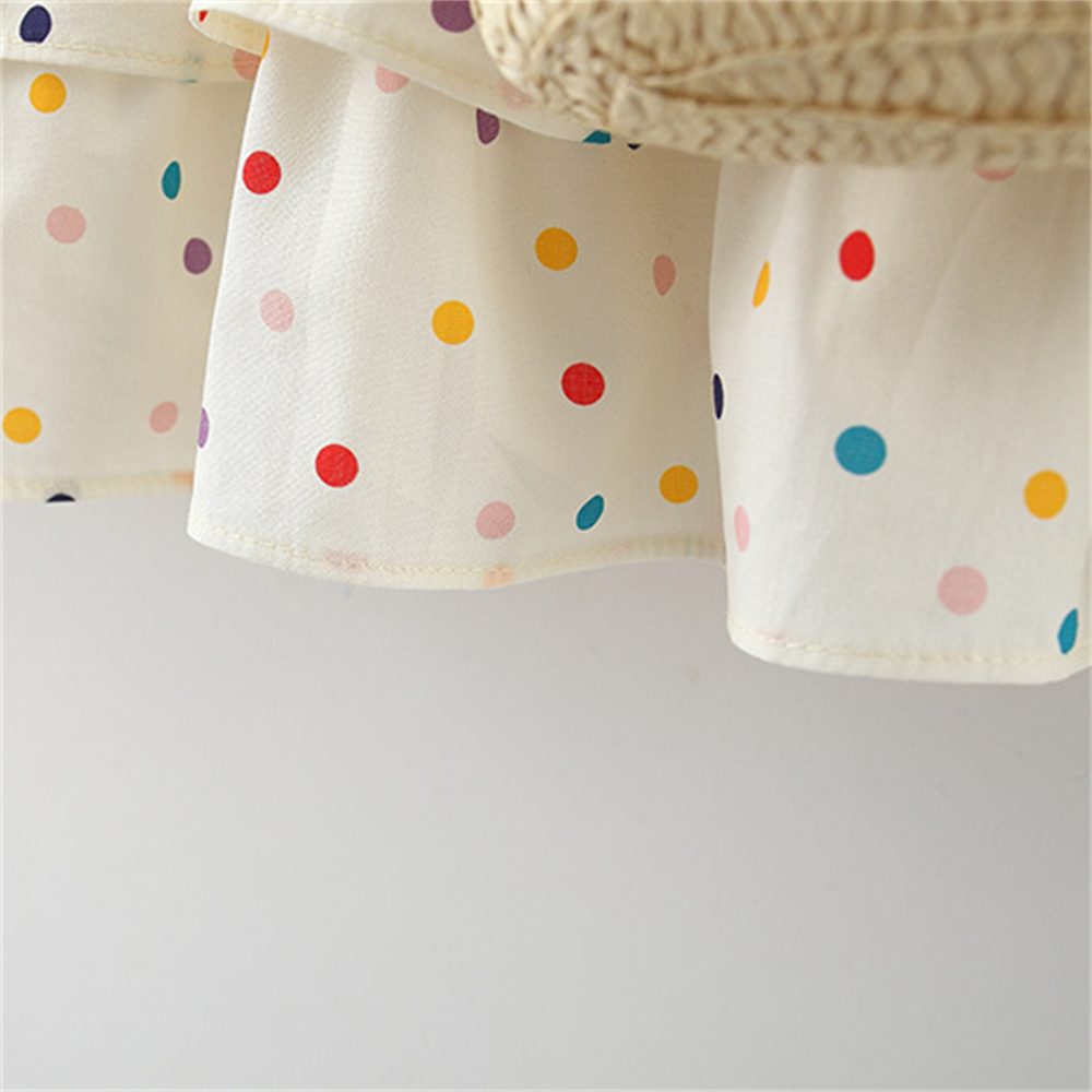 ฤดูร้อนชุดเดรสใหม่สําหรับเด็กทารกที่มีเสื้อกั๊กแขนกุดลายจุดสีสันสดใสปกลูกไม้และถุงตะกร้าไม้ไผ่เป็นของขวัญ - รูปที่ 6