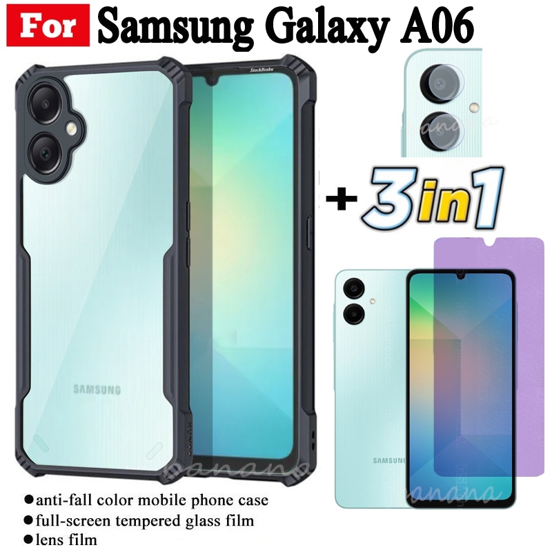 3 in 1 Samsung A06 เคสโทรศัพท์กันกระแทกสําหรับSamsung A 06 A0 6 Anti-blue Rayกระจกนิรภัยและฟิล์มเลนส