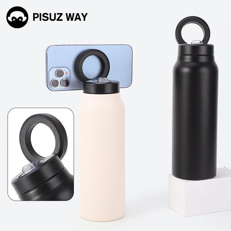 Pisuz Way แฟชั่น 304 สแตนเลสฟางถ้วยกระติกน้ําร้อนสร้างสรรค์แม่เหล็กโทรศัพท์มือถือจับถ้วยน้ําเดินทางกลางแจ้งแบบพกพาถ้วย