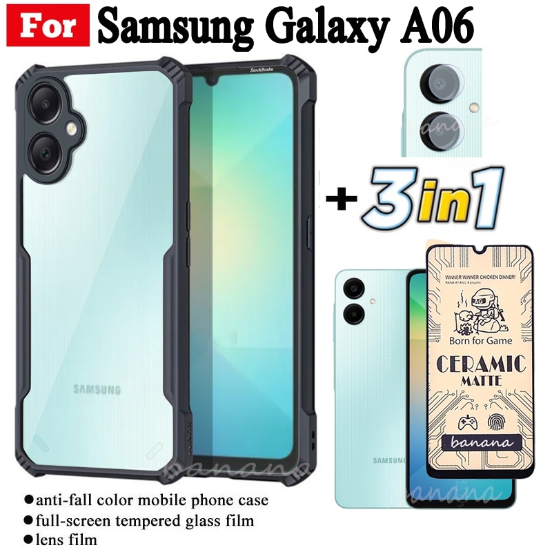 3 in 1 Samsung Galaxy A06 เคสโทรศัพท์กันกระแทกสําหรับSamsung A 06 A0 6 A06 เซรามิคFrostedฟิล์ม + ฟิล