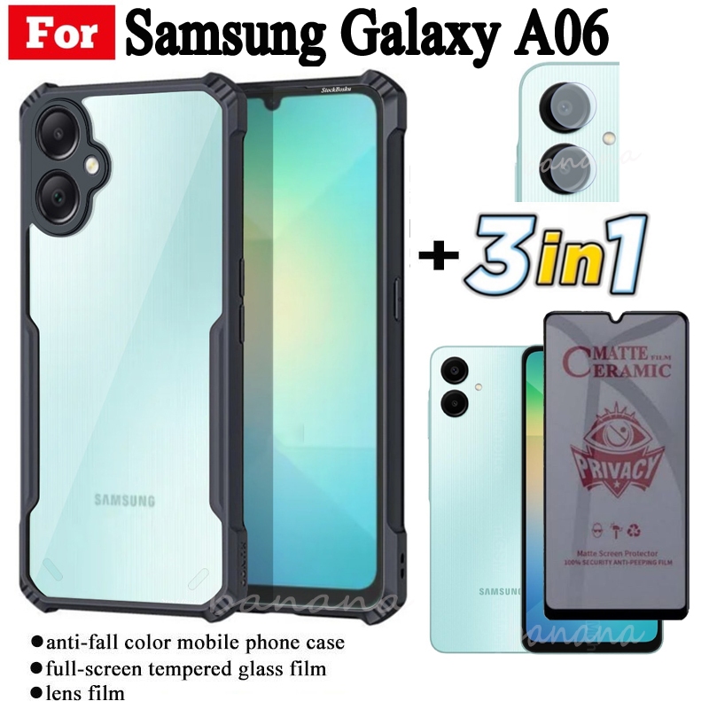 3 in 1 Samsung Galaxy A06 เคสโทรศัพท์กันกระแทกสําหรับSamsung Galaxy A 06 A0 6 Anti Spy SoftเซรามิคMatteความเป็นส่วนตัวกระจกนิรภัย