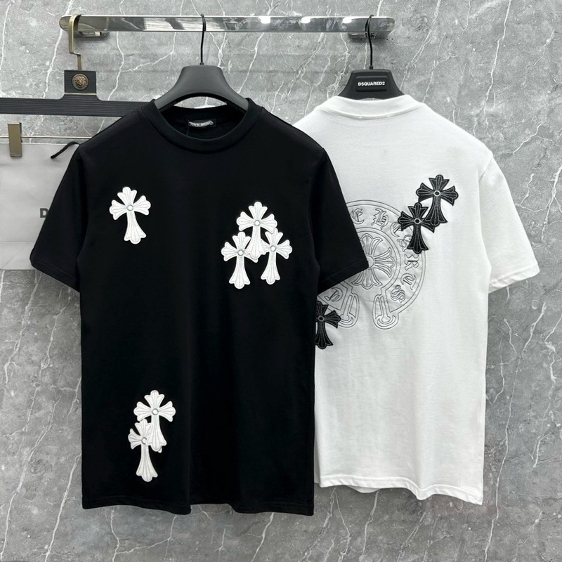 โครม1 เสื้อยืดผู้ชายและผู้หญิงโลโก้ข้ามและป้ายพิมพ์ลายโลโก้สองด้าน + ป้าย