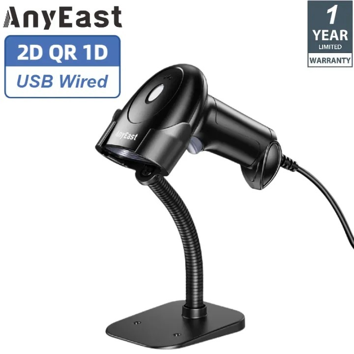 Eyoyo Anyeast มือถือ 1D 2D Barcode Scanner สาย USB พร้อมขาตั้งสแกนเนอร์สําหรับคอมพิวเตอร์ POS สนับสนุนหน้าจออัตโนมัติ CMOS ภาพสแกน QR Code Reader