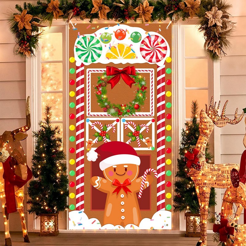 1pc Merry Christmas แบนเนอร์ Gingerbread Man ตกแต่งบ้านธง Xmas Garden ตกแต่งบ้านกลางแจ้งฤดูหนาวนอกตกแต่งคริสต์มาส 70.87 x35.43