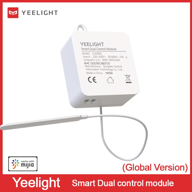 Yeelight โมดูลควบคุมสองทางตัวควบคุมรีเลย์ไร้สาย 2 ช่องสวิตช์อัจฉริยะทํางานสําหรับ Mijia APP ถึง wifi ble
