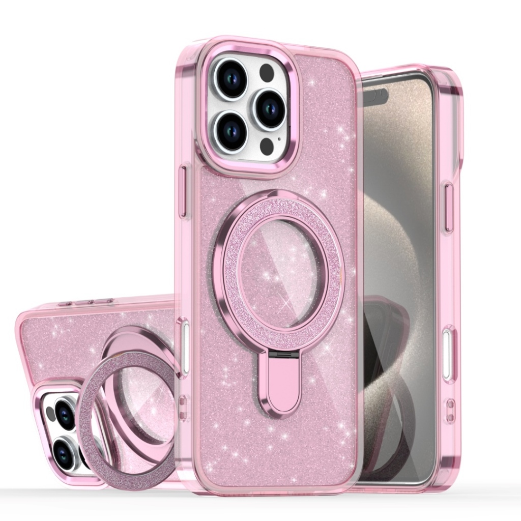 [ในสต็อก] เคสฝาครอบชาร์จไร้สายแม่เหล็กแวววาวสําหรับ iPhone 16 15 14 Plus 13 12 11 Pro Max XR ที่วางแหวนขาตั้ง