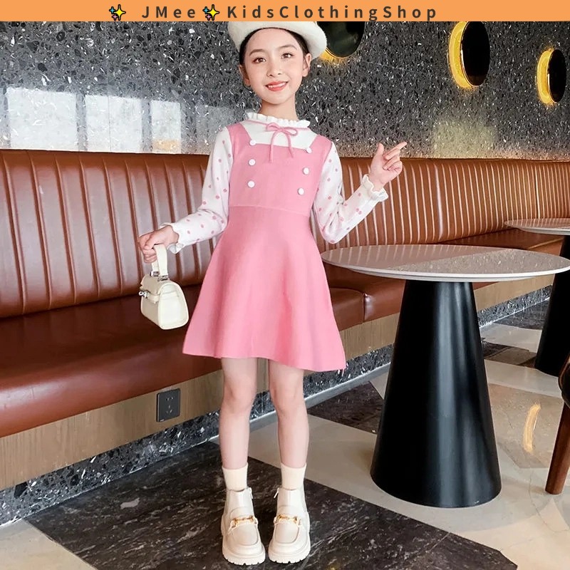 [สปอต] 3-14 ปี ชุดสาว,ชุดเด็กฤดูใบไม้ร่วงและฤดูหนาว,กระโปรงขนแกะแขนยาว,กระโปรงถักกลิ่นเล็กสำหรับเด็ก,กระโปรงเจ้าหญิง,,