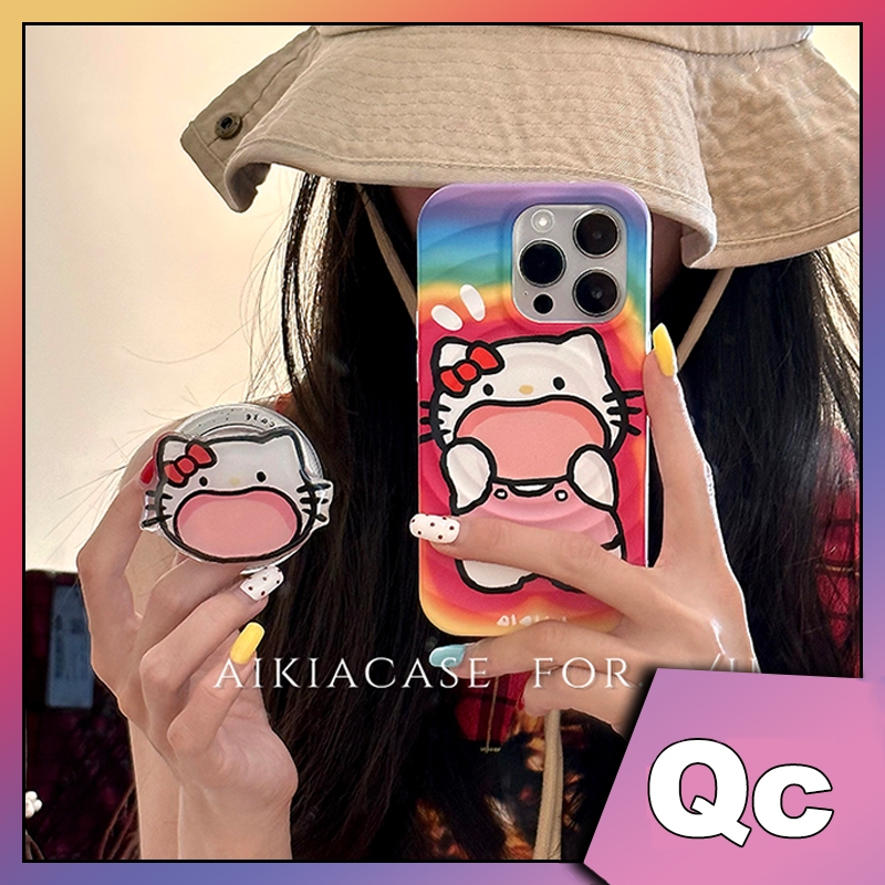 QcGradient Rainbow Magnetic case การ์ตูน Kitty Cat Magnetic Bracket full edge tpu soft case เคสโทรศั