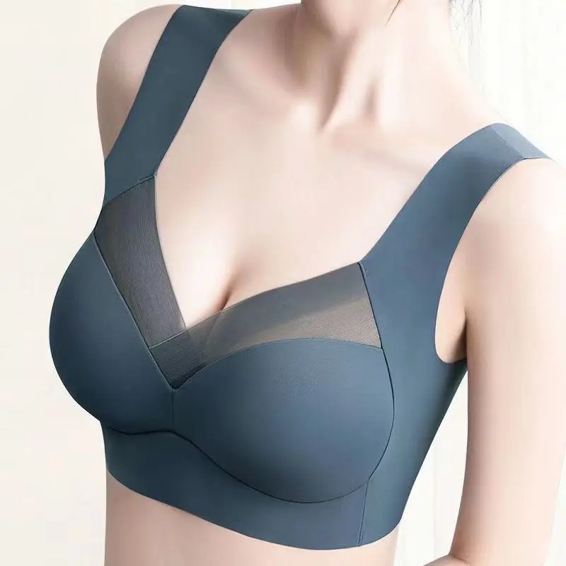 137 One Piece Ice Silk Bra ไม่มีรอยต่อผู้หญิงเซ็กซี่ตาข่ายแก้ไขเบาะสบายไร้สายชุดชั้นในนอนทั้งวัน