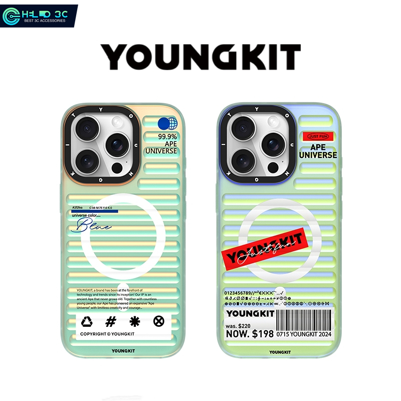 เคสโทรศัพท์แม่เหล็ก Youngkit Gradient Color เข้ากันได้กับ iphone 15/16 รูปทรงกระเป๋าเดินทางกันกระแทกสําหรับเคส iphone 16 pro max