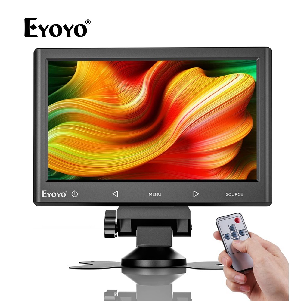 Eyoyo 7 นิ้ว IPS Monitor 1024x600 VGA AV HDMI Monitor พร้อมรีโมทคอนโทรลและลําโพง,จอแสดงผลแบบพกพาสําห