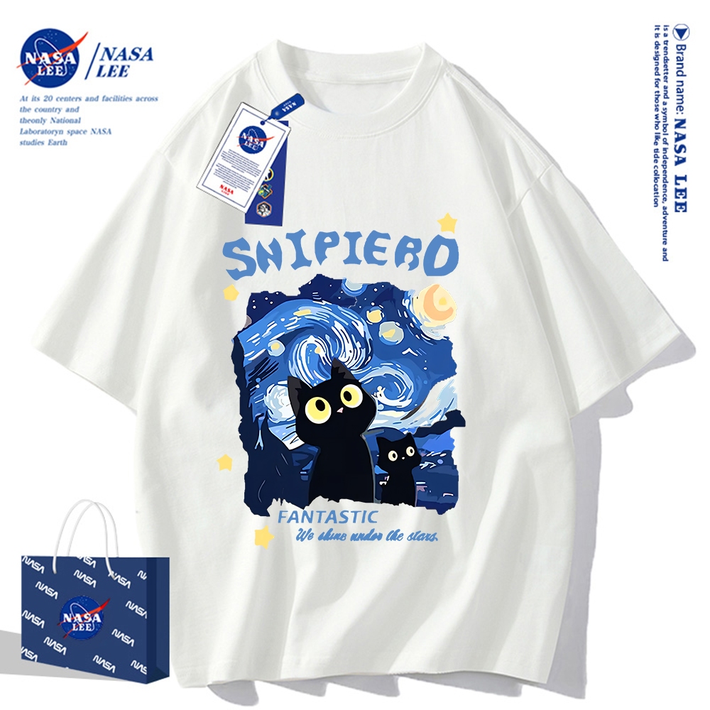 ✨สินค้าพร้อมส่ง✨Nasa Co-Branded 2024 ฤดูร้อนสไตล์ใหม่ผ้าฝ้ายแท้ผู้ชายผู้หญิงเสื้อยืดแขนสั้นระบายอากาศหลวม