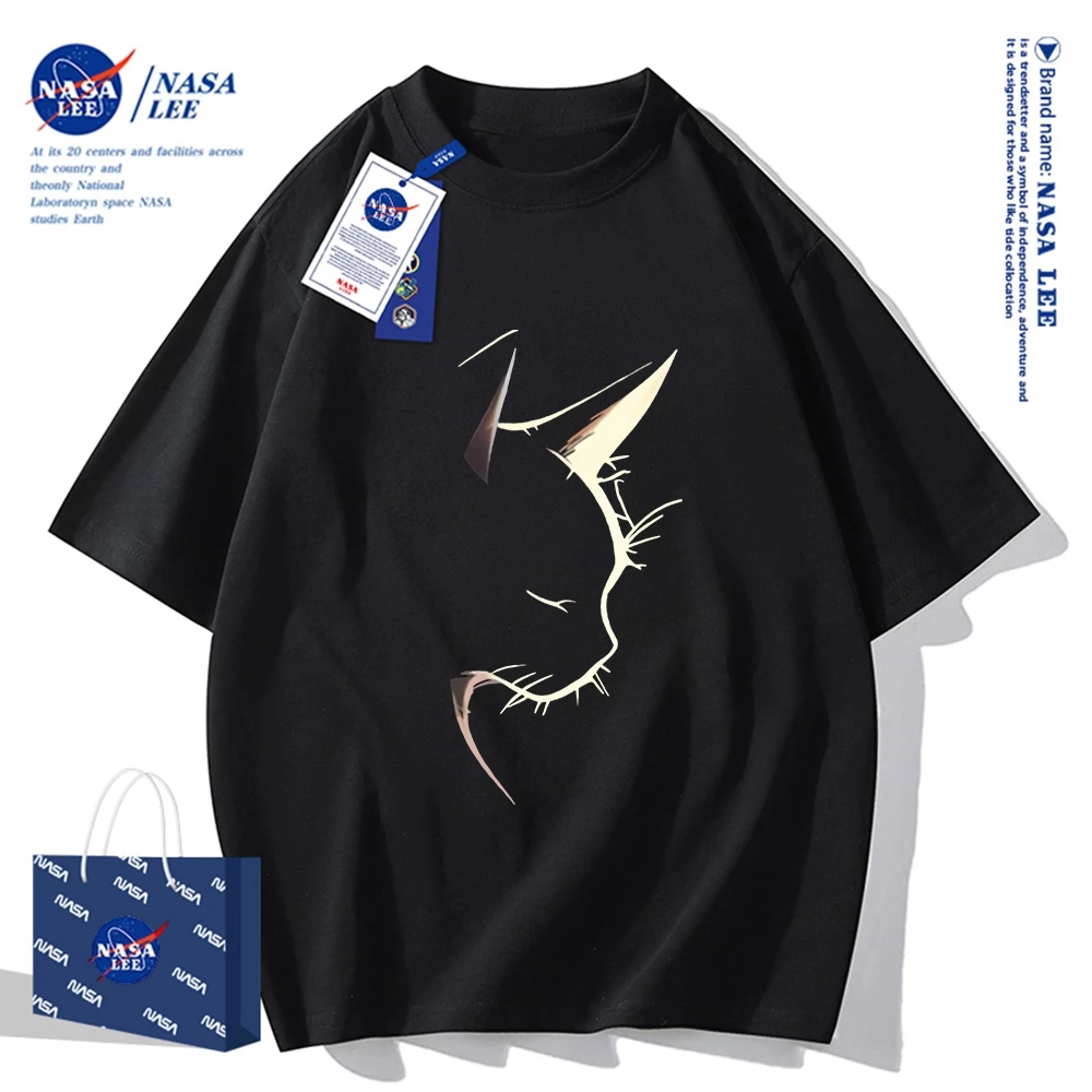 เสื้อยืดแขนสั้นผ้าฝ้ายคอตตอนลาย NASA รุ่นใหม่สำหรับฤดูร้อน 2024 แบบหลวมและระบายอากาศได้ดี