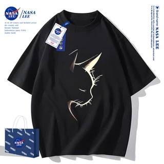 เสื้อยืดแขนสั้นผ้าฝ้ายคอตตอนลาย NASA รุ่นใหม่สำหรับฤดูร้อน 2024 แบบหลวมและระบายอากาศได้ดี