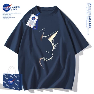 เสื้อยืดแขนสั้นผ้าฝ้ายคอตตอนลาย NASA รุ่นใหม่สำหรับฤดูร้อน 2024 แบบหลวมและระบายอากาศได้ดี