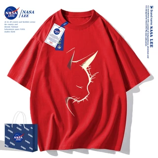 เสื้อยืดแขนสั้นผ้าฝ้ายคอตตอนลาย NASA รุ่นใหม่สำหรับฤดูร้อน 2024 แบบหลวมและระบายอากาศได้ดี
