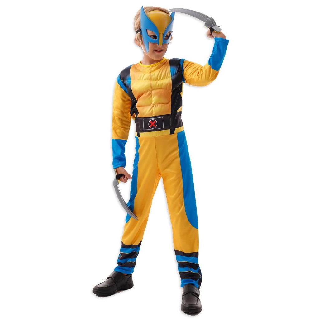 Muscle Wolverine เครื่องแต่งกายสําหรับเด็ก, Wolverine คอสเพลย์ Jumpsuit ชุดซูเปอร์ฮีโร่สําหรับเด็กผู้หญิงพร้อมหน้ากาก (Wolf Claws SEPERATE)