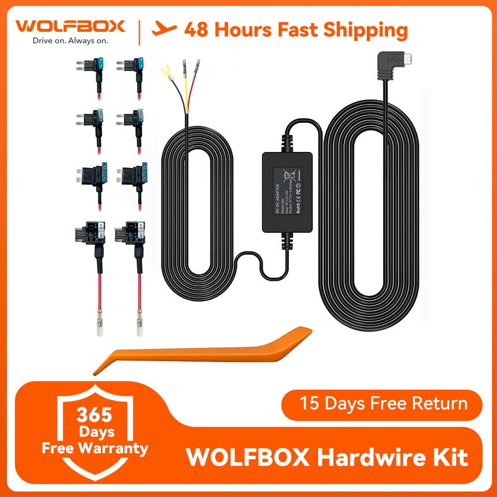 Wolfbox USB-C Hardwire Kit สําหรับ G840S/G930/G850/G900, จอภาพที่จอดรถ, ตัวเชื่อมต่อหลายตัว