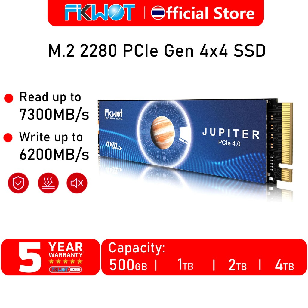 Fikwot FX991 4TB M.2 SSD NVMe SSD M2 2280 PCIe Gen 4x4, อ่านสูงสุด 6300MB/s, ไดรฟ์ Solid State ภายในสําหรับ PS5 & แล็ปท็อปและเดสก์ท็อป, 3D NAND