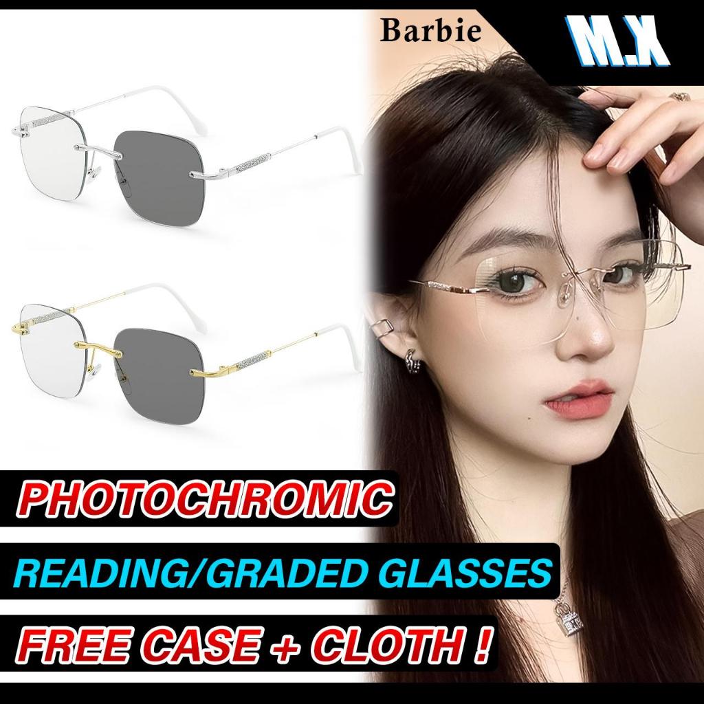 ไร้กรอบ เลนส์ออโต้ ออกแดดเปลี่ยนสี กันรังสี ออกแดดเปลี่ยนสี แว่นตา สไตล์ใหม่ แว่นตาอ่านหนังสือ ป้องกันแสงสีฟ้า BARBIE