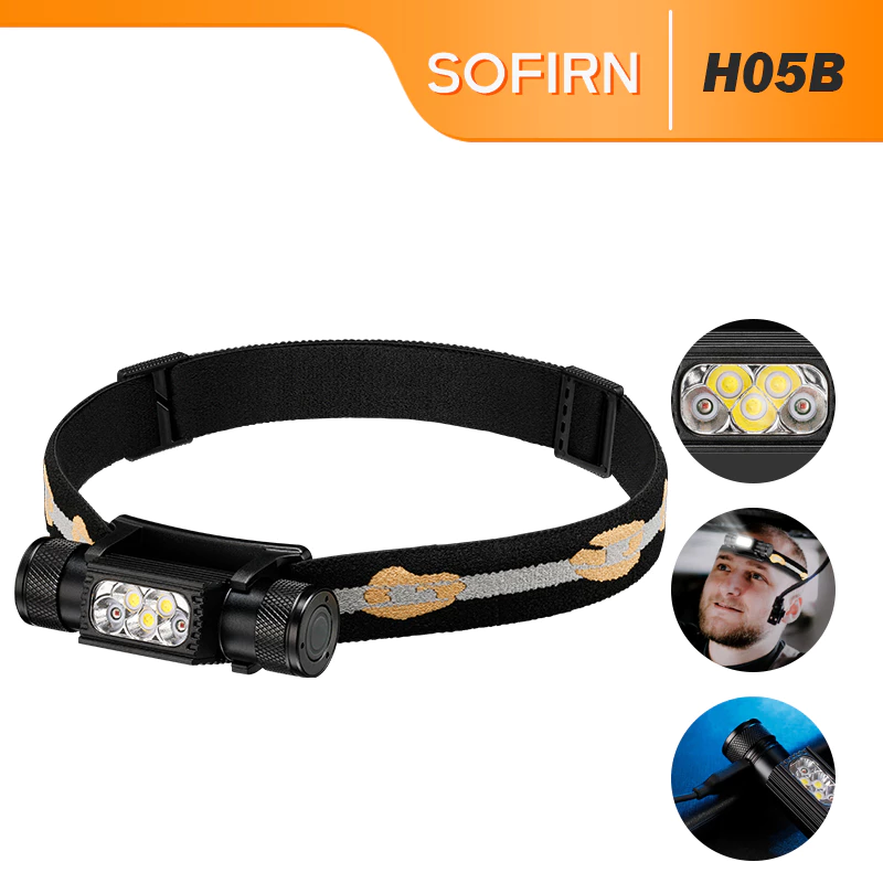 Sofirn H25B (H35B) ไฟหน้า Super Bright 2,000 Lumens 3 ชิ้น LED สีขาว + 2 ชิ้นหลอดไฟ LED สีแดงลูกปัด USBC ประเภทไฟหน้ากลางแจ้งแบบชาร์จไฟได้ IP66 กันน้ําขี่
