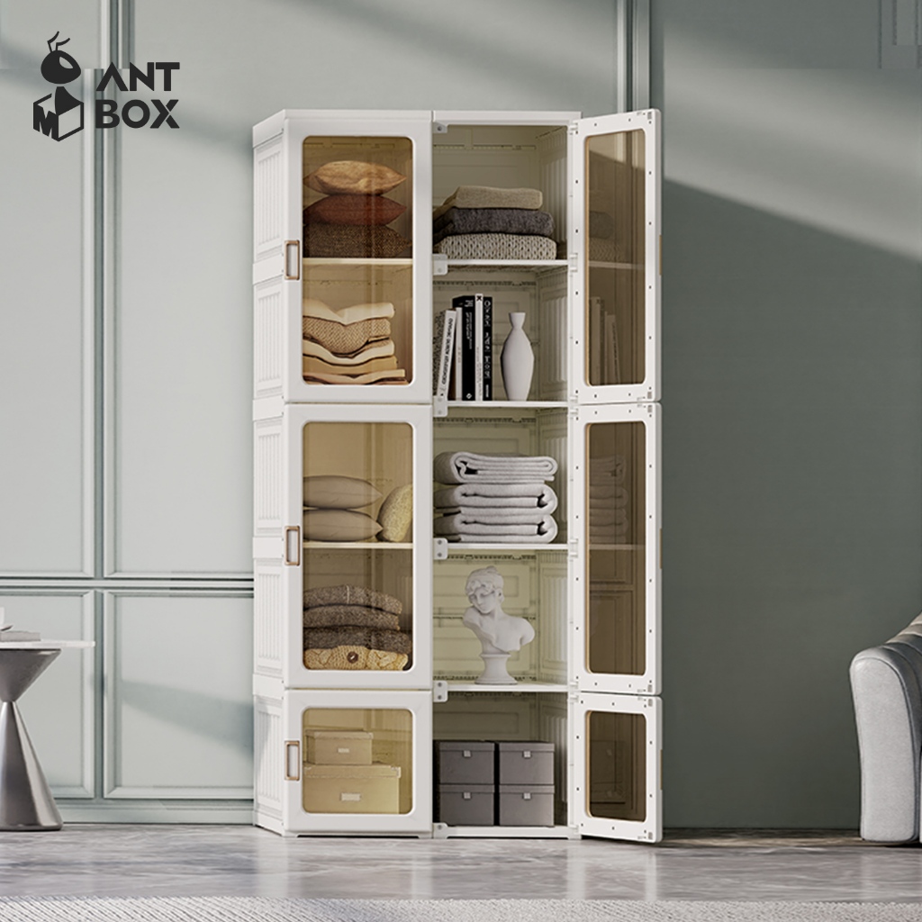 ANTBOX [พร้อมส่ง!! ] ตู้เสื้อผ้า 10 ช่อง 590L ประตูใสโปร่งแสงมองเห็นด้านในได้ สไตล์โมเดิร์น เหมาะกับ