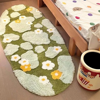 พรมปูพื้นห้องนอน วัสดุแคชเมียร์สามมิติ พรมสนามหญ้าสปริงยาว ขนาด 40*60 cm ถึง 60*120 cm นุ่มสบายและซึมซับได้สูง พรมยาว ข้างเตียง น่ารัก