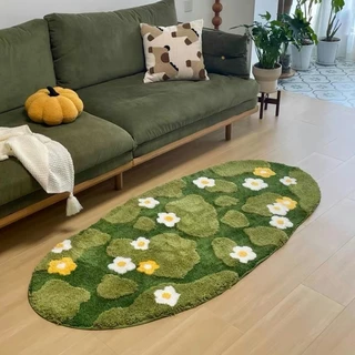 พรมปูพื้นห้องนอน วัสดุแคชเมียร์สามมิติ พรมสนามหญ้าสปริงยาว ขนาด 40*60 cm ถึง 60*120 cm นุ่มสบายและซึมซับได้สูง พรมยาว ข้างเตียง น่ารัก